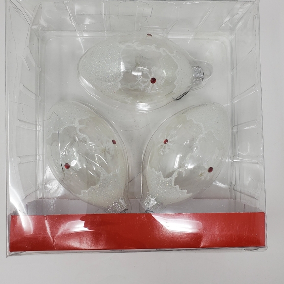 Vintage Clear Glass & snowflake & glitter decorated Lot of 3 Christmas ornament - Picture 4 of 8